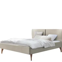 Skandinavisches Designbett in Beige mit Kernbuche - Agruma