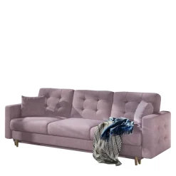 Sofa mit Bettfunktion in Altrosa Samt - Graland
