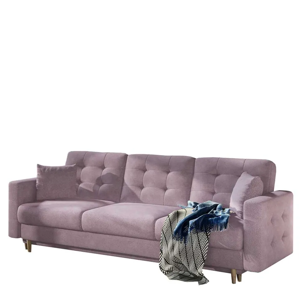 Sofa mit Bettfunktion in Altrosa Samt - Graland