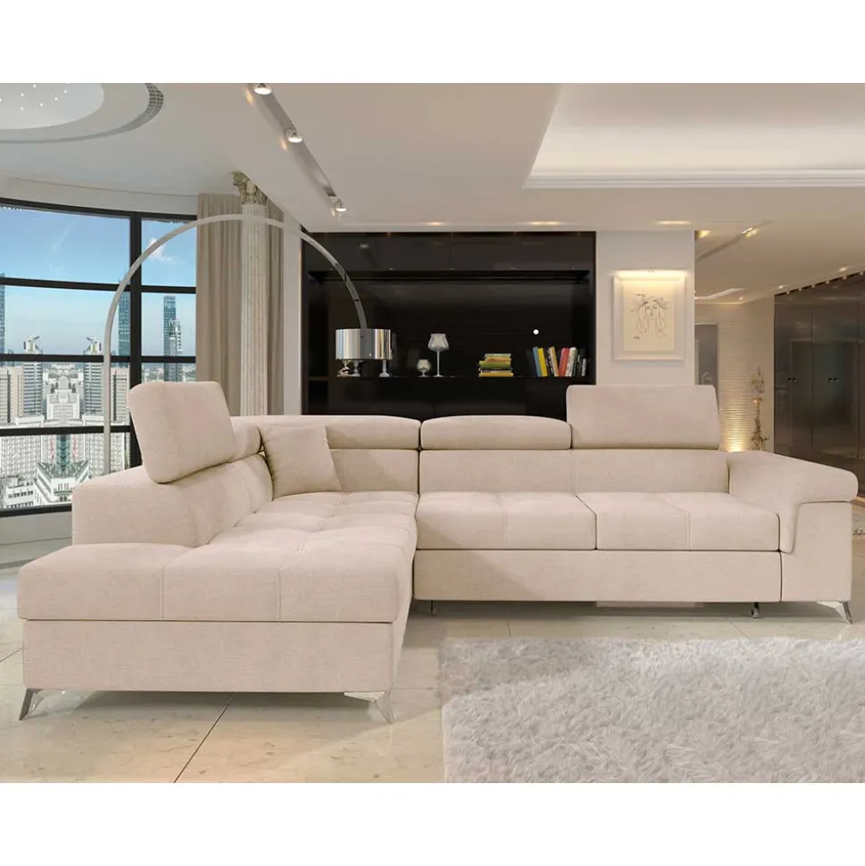 Sofaecke mit Schlaffunktion in Beige Webstoff - Rirua