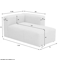 Sofaelement Recamiere in Cremeweiß - Tembreno
