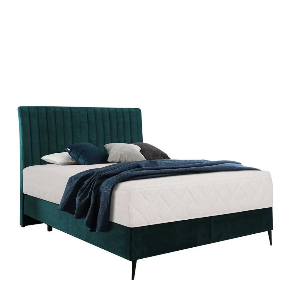 Springboxbett in Petrol Blau Stoff - Custon