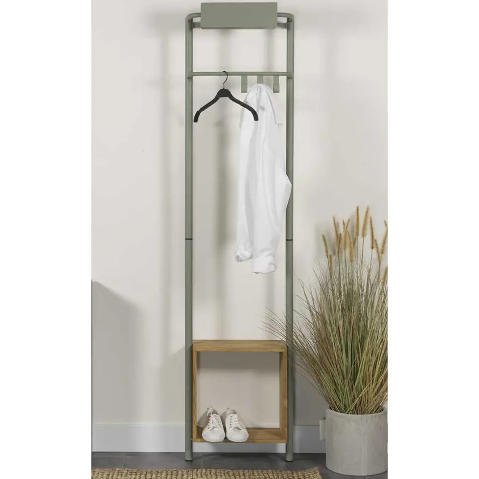 Stahl Garderobe in Graugrün mit Schuhablage - Vientors