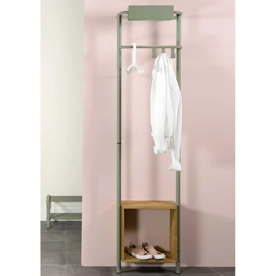 Stahl Garderobe in Graugrün mit Schuhablage - Vientors