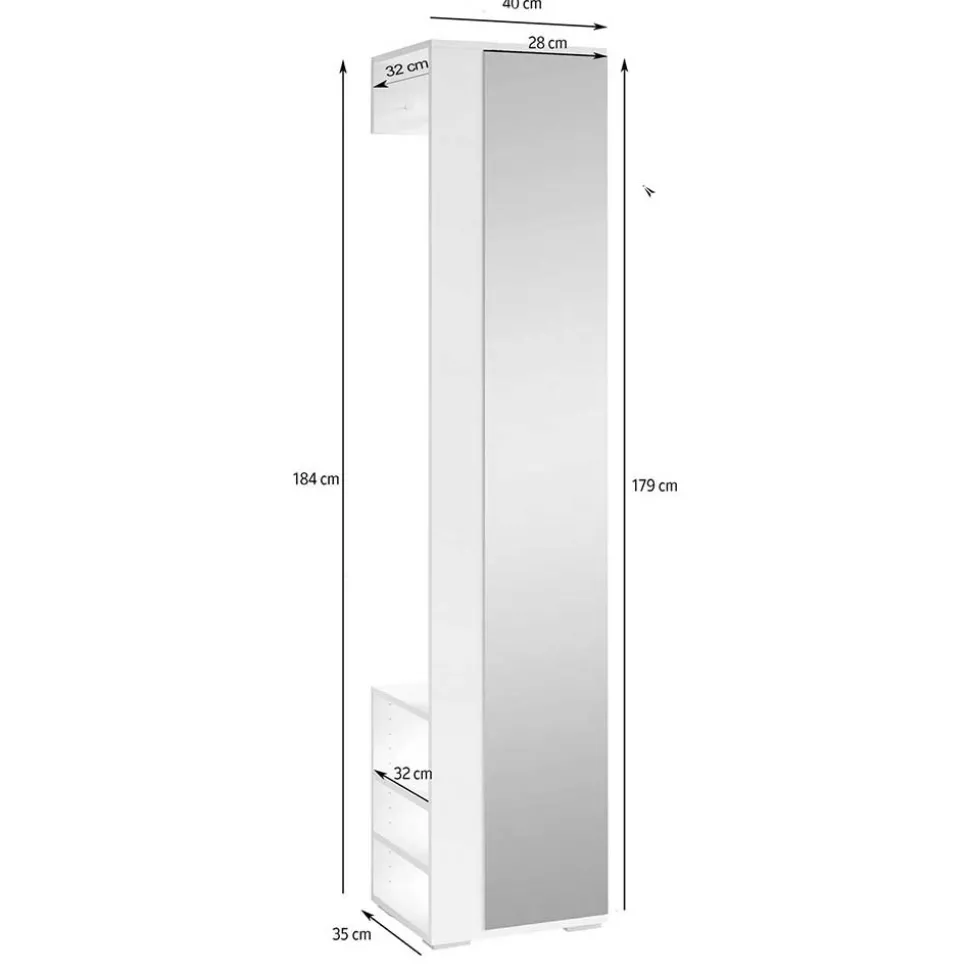 Standgarderobe mit Spiegel in Weiß - Emja