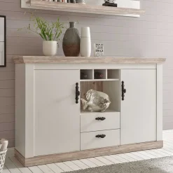 Stauraum Sideboard im Scandi Landhaus Stil Nedita in Weiß