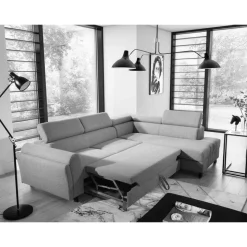 Stoff Dreisitzer Ecksofa in Blaugrau - Crosbys