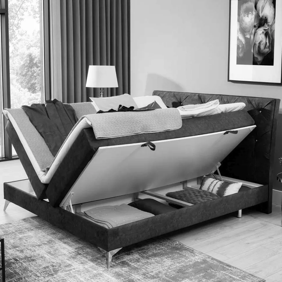 Stoffbett mit Stauraum in Grau - Rentascia