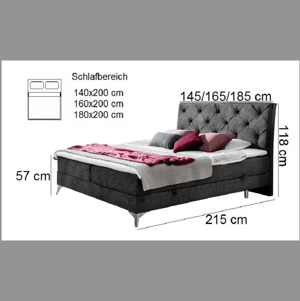 Stoffbett mit Stauraum in Grau - Rentascia