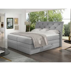 Stoff-Boxspringbett in Hellgrau - Helmu