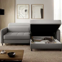Stoff-Ecksofa in Hellgrau mit Bettfunktion - Alister