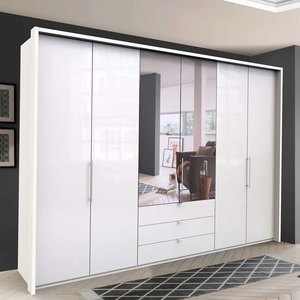 Stylischer Schlafzimmer Schrank in Weiß Glas glänzend - Dolienca