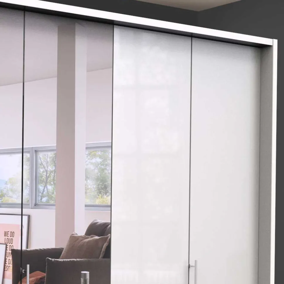 Stylischer Schlafzimmer Schrank in Weiß Glas glänzend - Dolienca