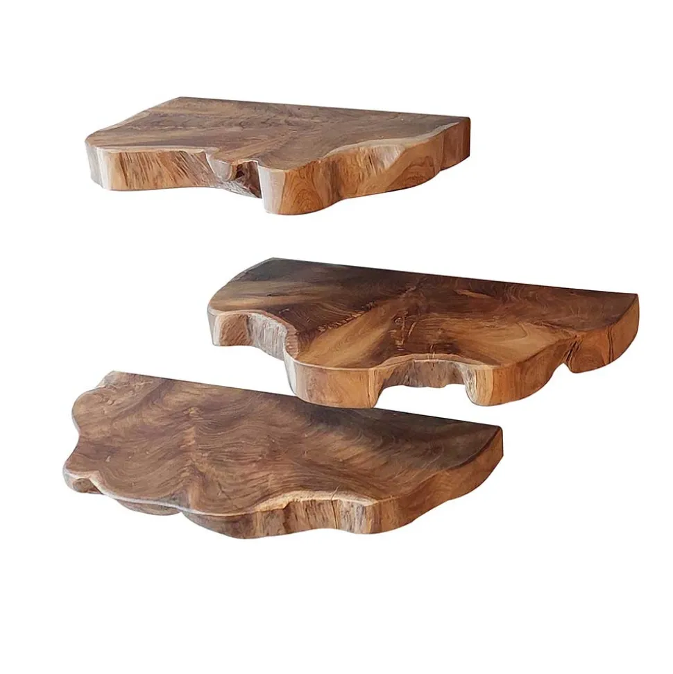 Teak Wandboard Trio mit Naturkanten - Matthis (dreiteilig)