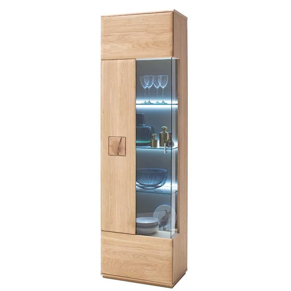 Teilmassive Standvitrine in Eiche Bianco Pontros optional mit LED