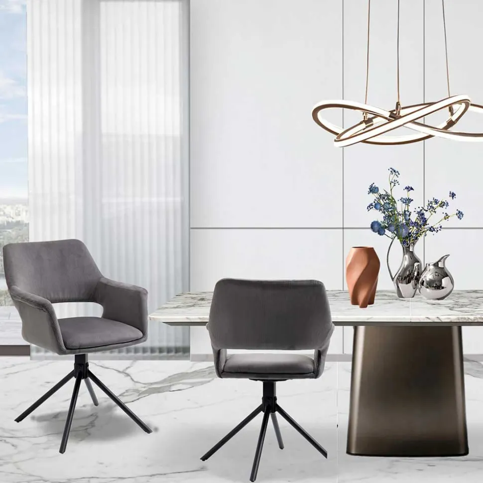 Tischsessel in Grau Cord - Marc (2er Set)