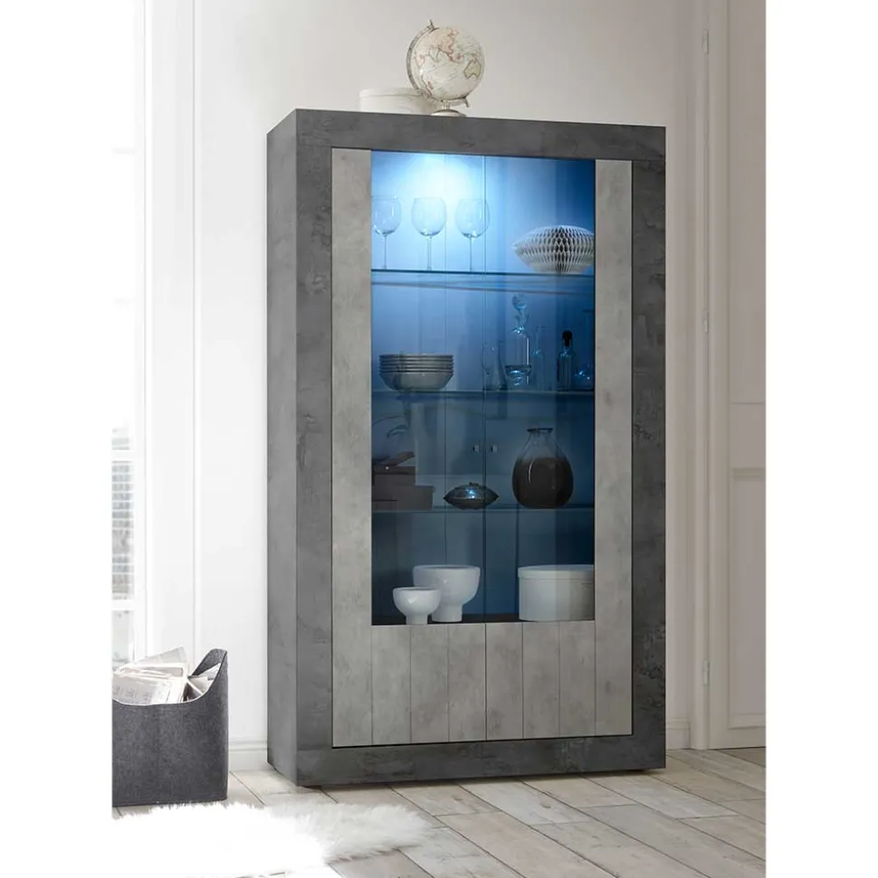 Topp Vitrine in Hellgrau & Dunkelgrau Dekor - Corsika
