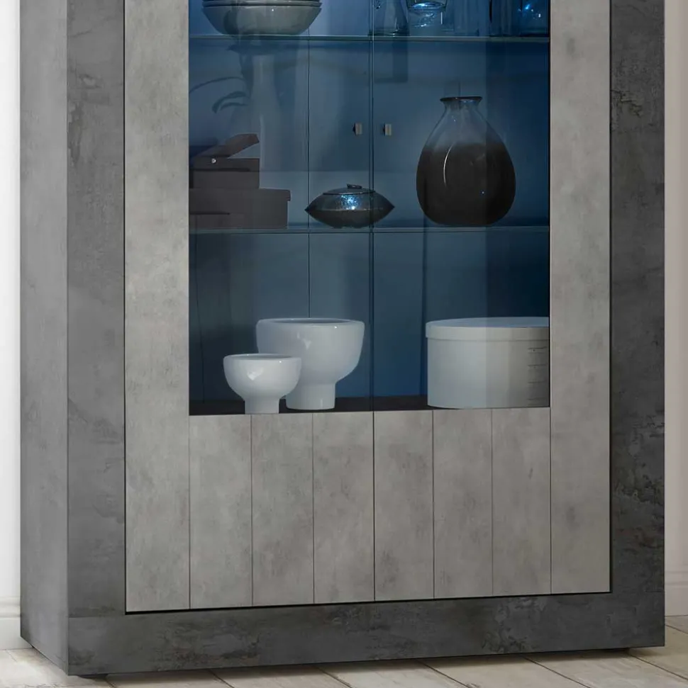 Topp Vitrine in Hellgrau & Dunkelgrau Dekor - Corsika