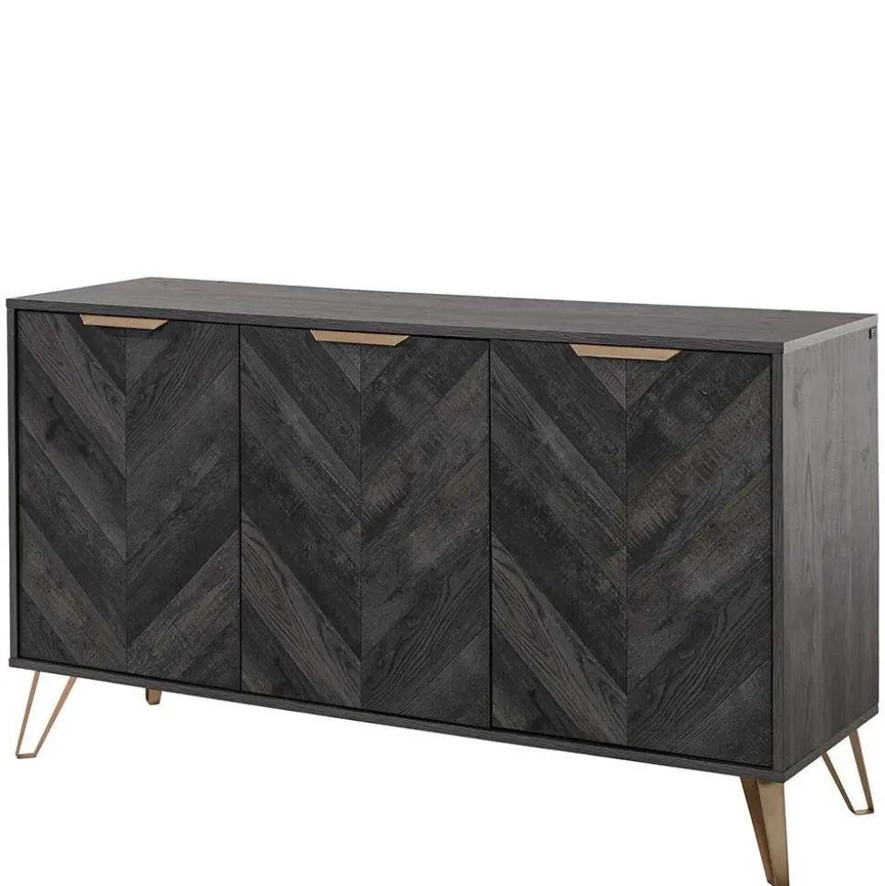 Türen-Kommode in Holzoptik Black Wash - Salivi V