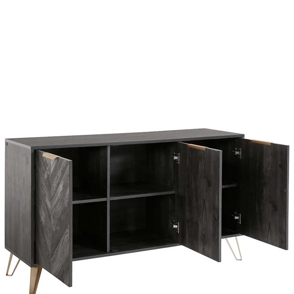 Türen-Kommode in Holzoptik Black Wash - Salivi V