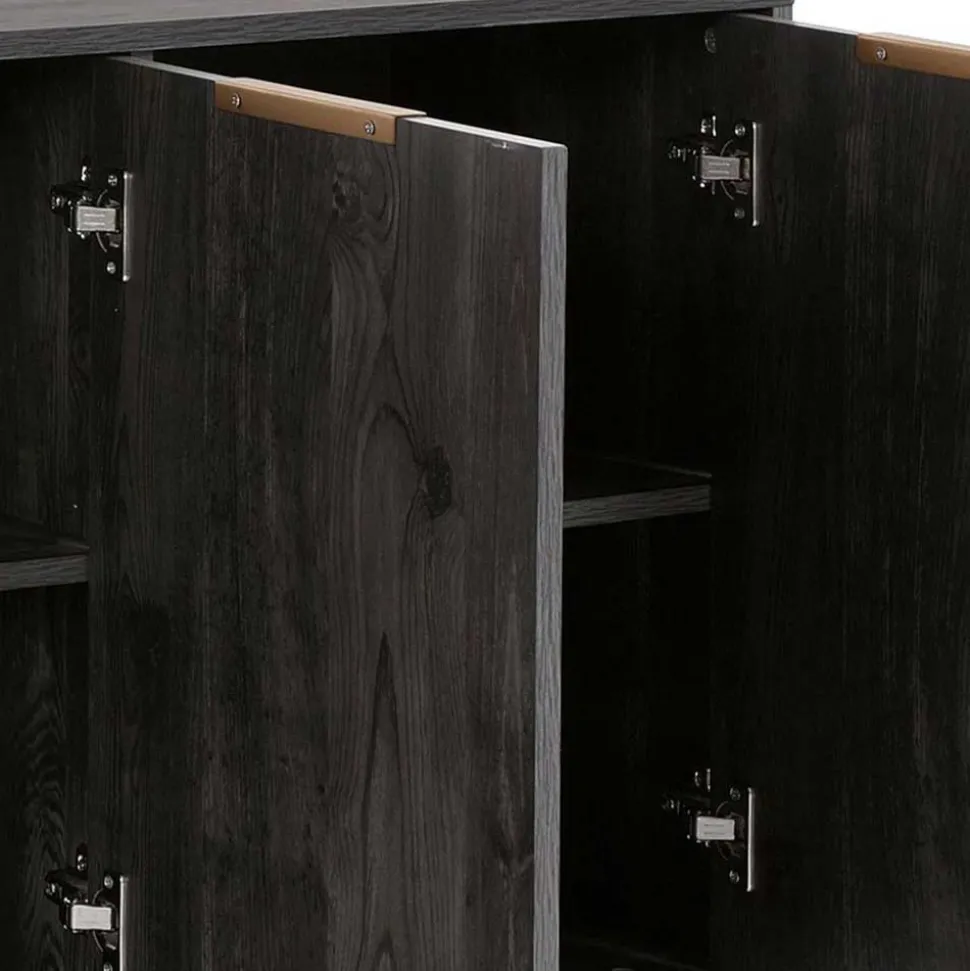 Türen-Kommode in Holzoptik Black Wash - Salivi V