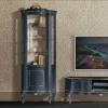 1-türige Barock Vitrine in Dunkelblau & Gold - Otaligo
