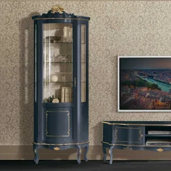 1-türige Barock Vitrine in Dunkelblau & Gold - Otaligo
