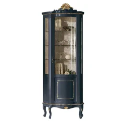 1-türige Barock Vitrine in Dunkelblau & Gold - Otaligo