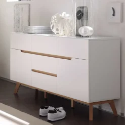 2-türige Retro Kommode mit 5 Schubladen Flacon in Weiß