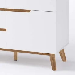 2-türige Retro Kommode mit 5 Schubladen Flacon in Weiß