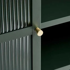 3-türige Stahl Kommode in Dunkelgrün mit Glas - Mela