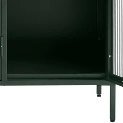 3-türige Stahl Kommode in Dunkelgrün mit Glas - Mela