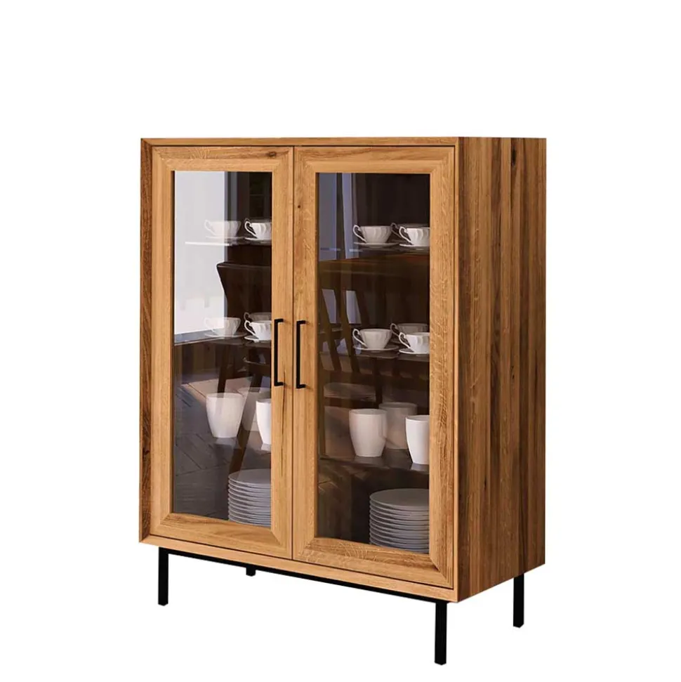 2-türige Vitrine aus geöltem Wildeiche Massivholz - Kerfa