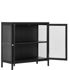 2-türige Vitrinen-Kommode in Schwarz mit Gold - Marissa