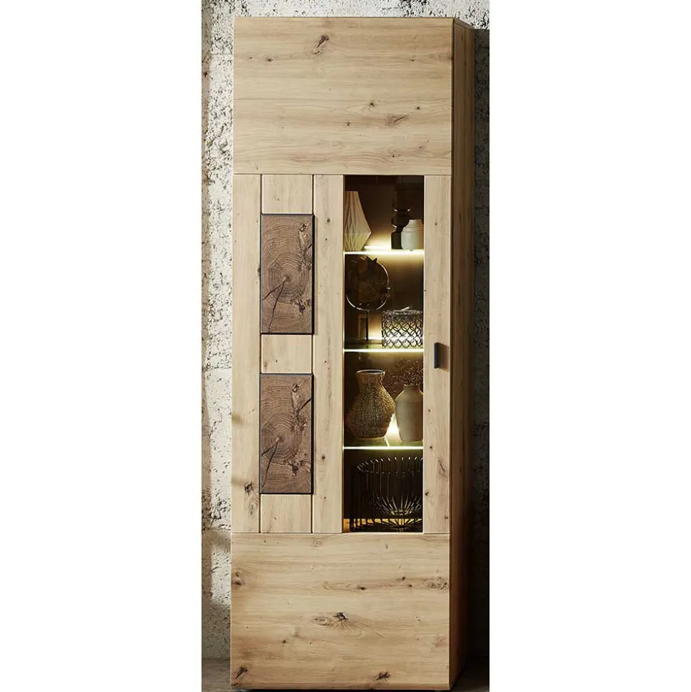 1-türige Wohnzimmervitrine in Wildeiche Holzoptik - Iniaco