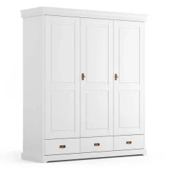 3-türiger Holz-Schlafzimmerschrank in Weiß - Presto