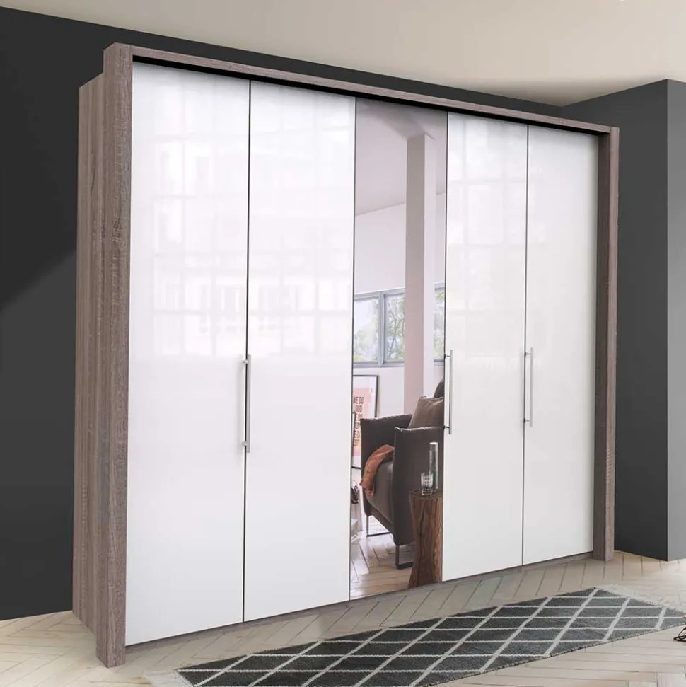 3-türiger Kleiderschrank mit Spiegel & Weißglas - Empresian