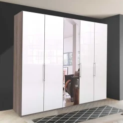 3-türiger Kleiderschrank mit Spiegel & Weißglas - Empresian