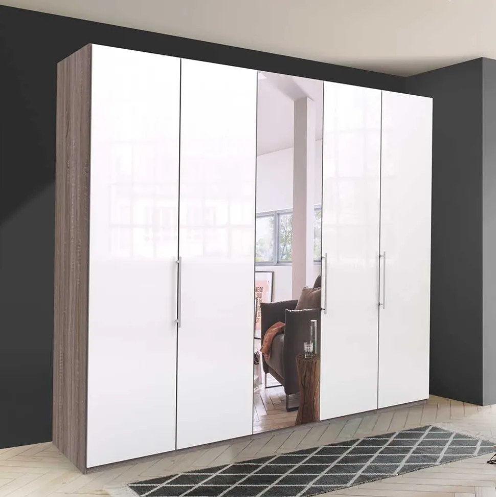 3-türiger Kleiderschrank mit Spiegel & Weißglas - Empresian