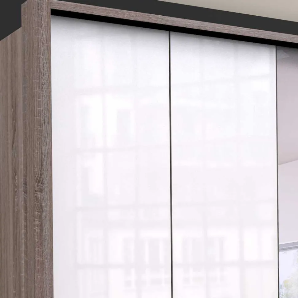 3-türiger Kleiderschrank mit Spiegel & Weißglas - Empresian