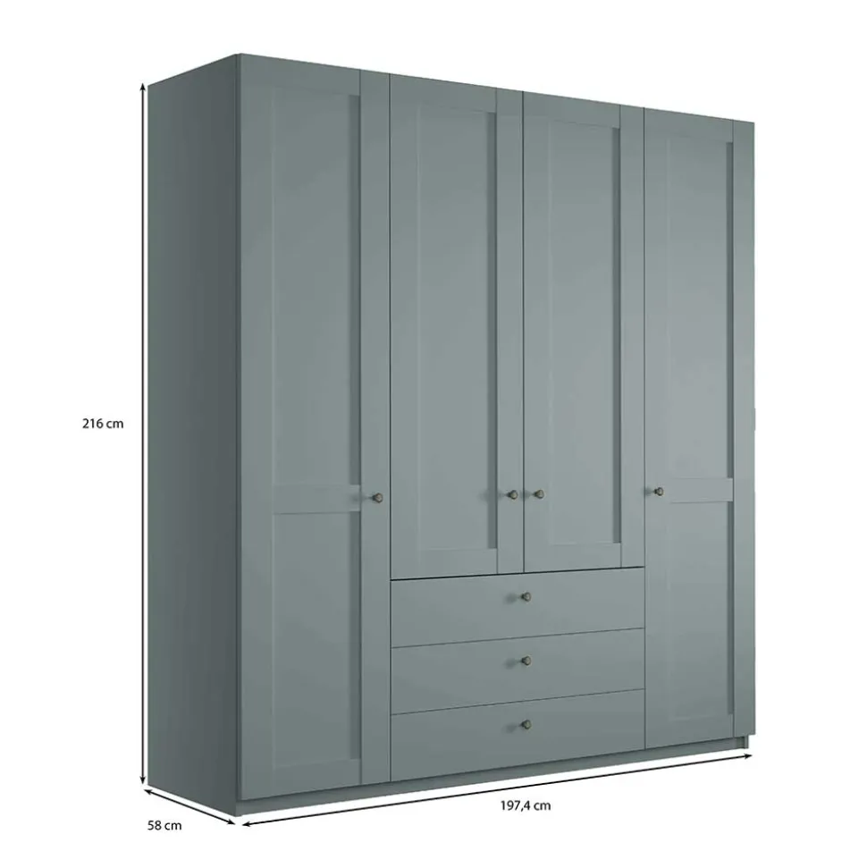 4-türiger Kombi-Kleiderschrank in Graugrün - Rajavo