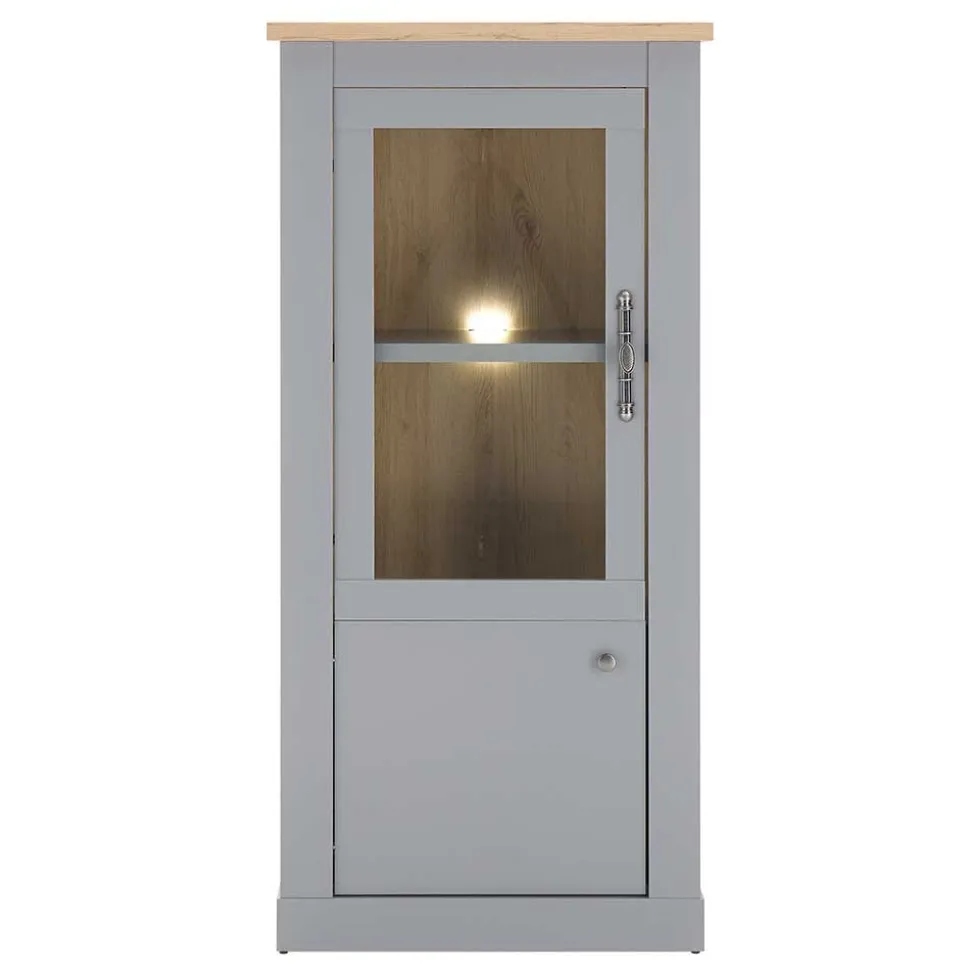2-türiger Landhaus Vitrinenschrank in Lichtgrau - Buleta