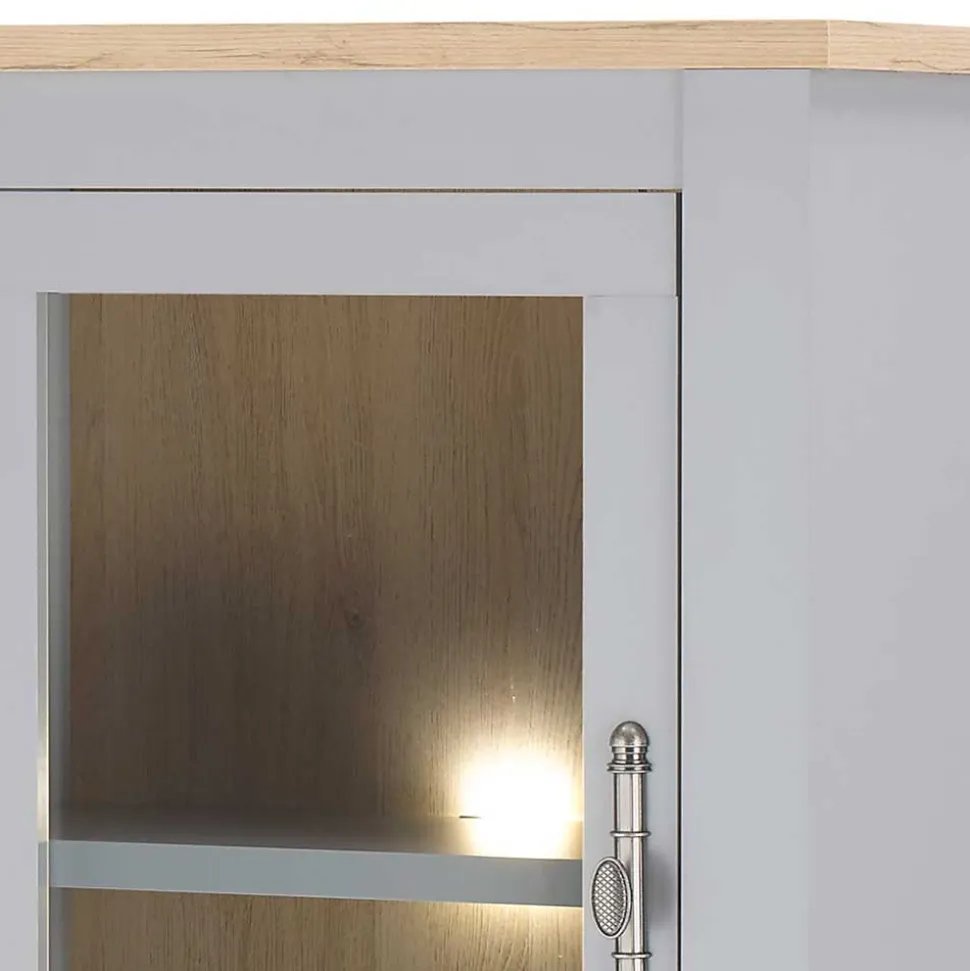 2-türiger Landhaus Vitrinenschrank in Lichtgrau - Buleta