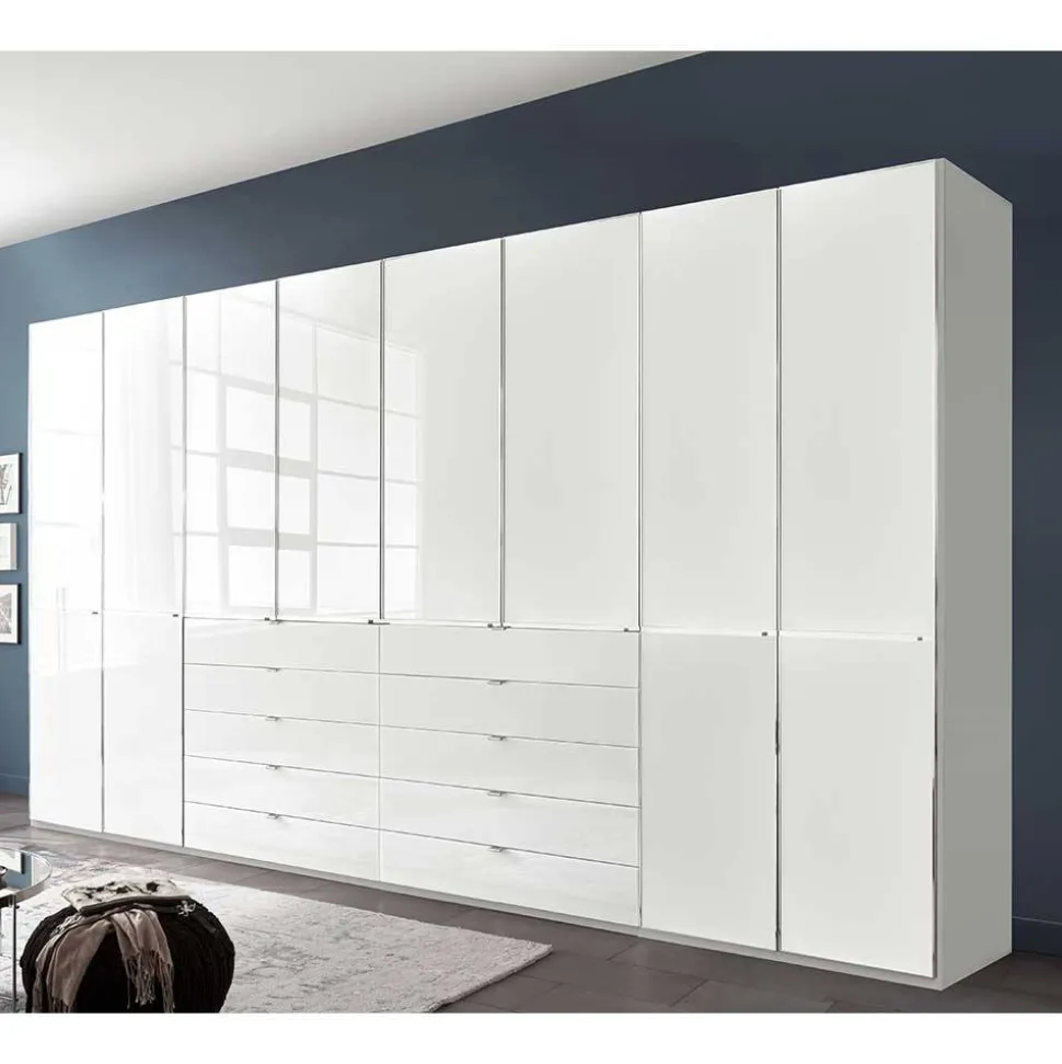 8-türiger Schlafzimmerschrank in Weiß Glasfront - Rocca