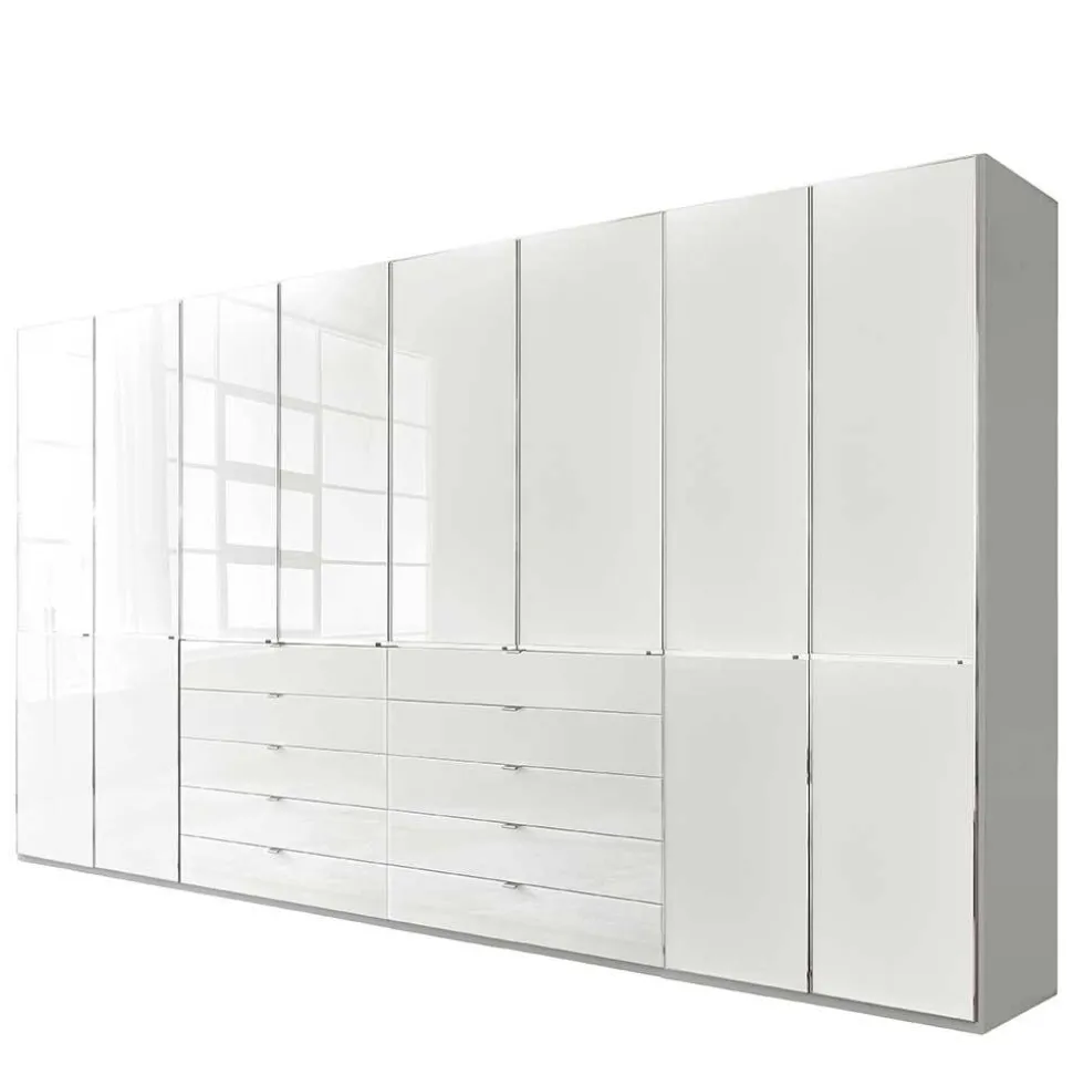 8-türiger Schlafzimmerschrank in Weiß Glasfront - Rocca