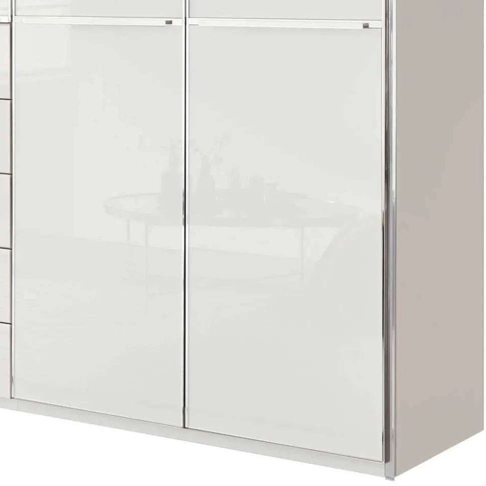 8-türiger Schlafzimmerschrank in Weiß Glasfront - Rocca