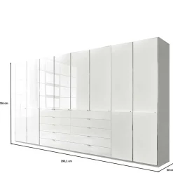 8-türiger Schlafzimmerschrank in Weiß Glasfront - Rocca