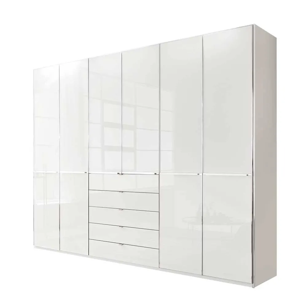 6-türiger Schlafzimmerschrank in Weiß Glasfront - Rocca