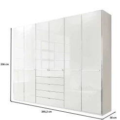 6-türiger Schlafzimmerschrank in Weiß Glasfront - Rocca