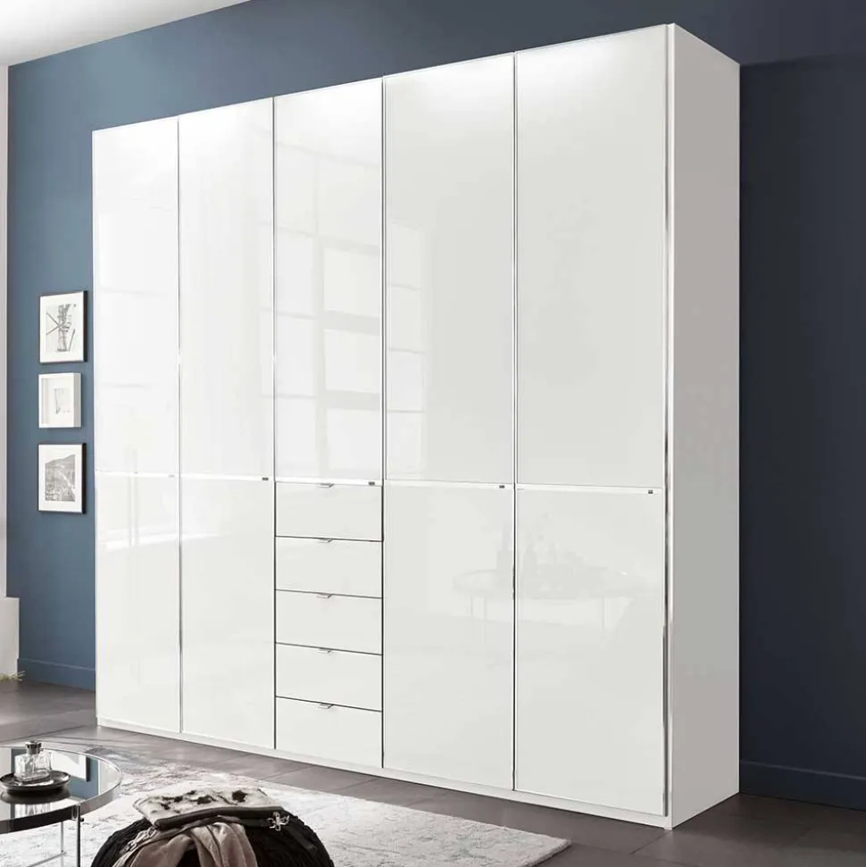 5-türiger Schlafzimmerschrank in Weiß Glasfront - Rocca